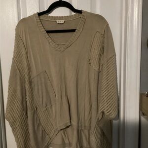 POL Textured Knit Batwing T-shirt  in tan. Size S Oversized